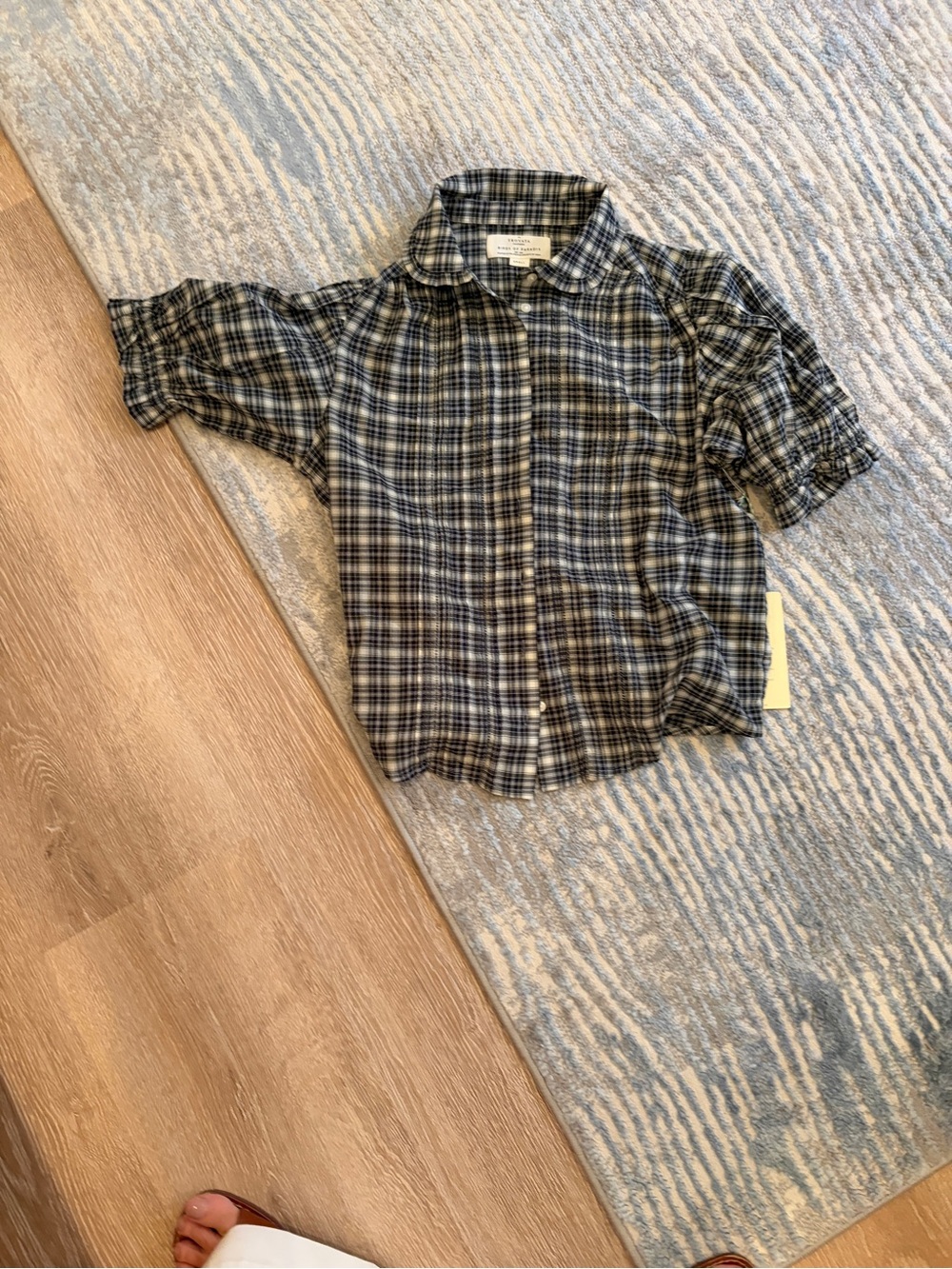 Woven Plaid Button-Front Shirt - Black & Cream